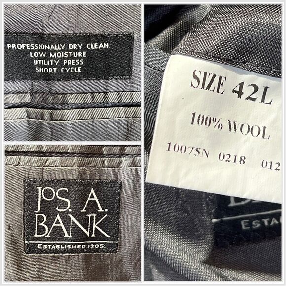 Jos A Bank 42L 34W Charcoal Gray Pinsripe 2 Piece Suit Jacket Pants Note - Picture 16 of 16